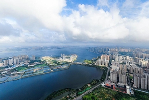 Vista aerea della città di Zhanjiang nel Guangdong