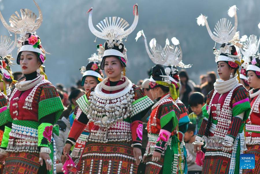 Il popolo Miao celebra la festa di Gannangxiang nel Guizhou