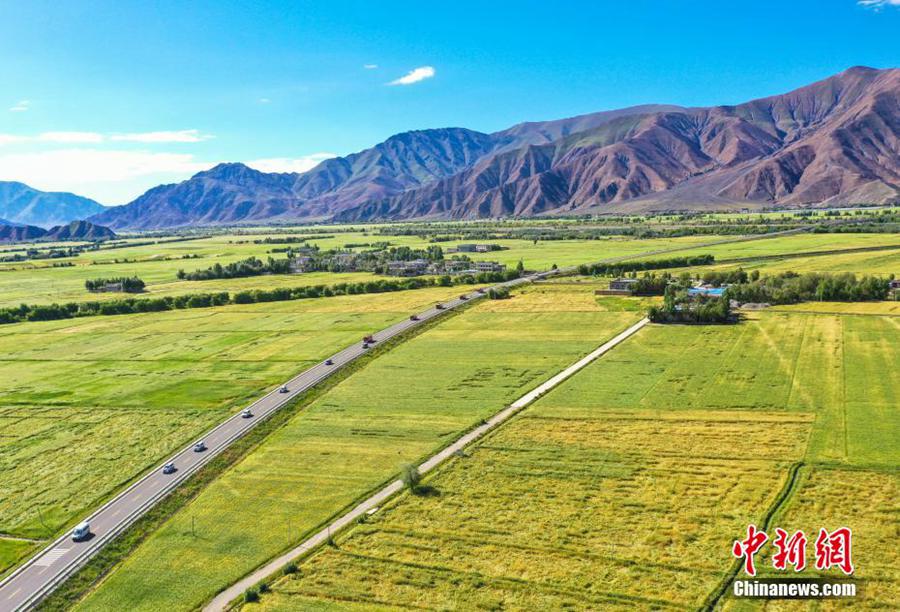 Xizang, panorama pittoresco in campagna di Bailang