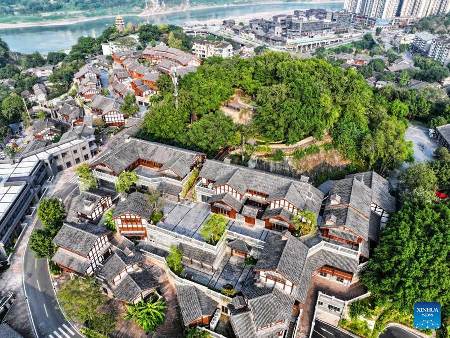 Vista aerea dell'antico borgo di Ciqikou a Chongqing