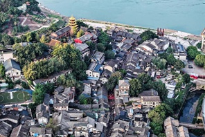 Vista aerea dell'antico borgo di Ciqikou a Chongqing